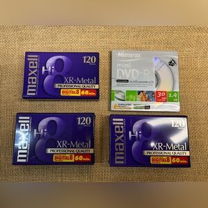 Lot Of 3 Maxell XR-Metal Hi 8mm Camcorder Videotapes 60 Min. & Memorex Mini DVD
